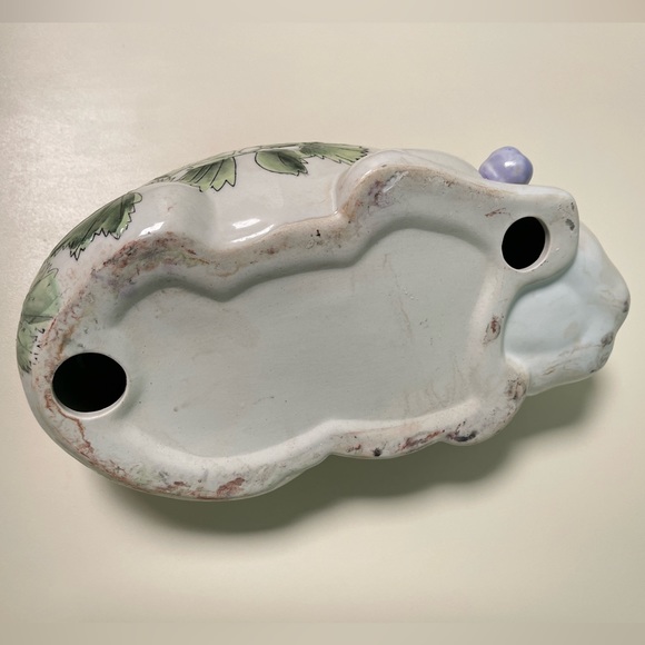 Vintage Hand-painted Tobacco Leaf Floral Porcelain Sleeping Cat Statue Figure - Picture 6 of 6